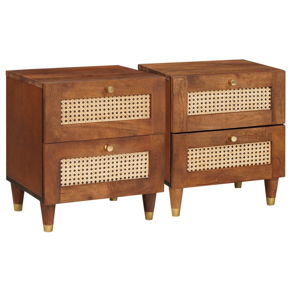vidaXL Κομοδίνο 2 τεμ. Καφέ 40x33x46cm Μασίφ ξύλο ακακίας
