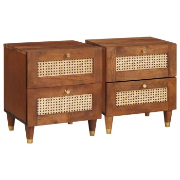 vidaXL Κομοδίνο 2 τεμ. Καφέ 40x33x46cm Μασίφ ξύλο ακακίας