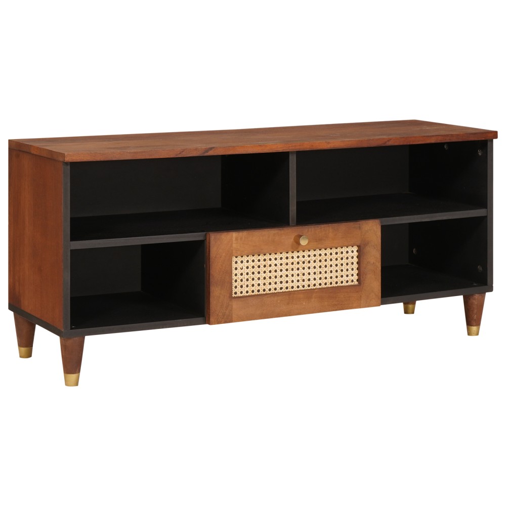 vidaXL Ντουλάπι TV με ράφι Καφέ 100x33,5x46cm Στερεό ξύλο μάνγκο 1 τεμ.