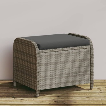 vidaXL Υποπόδιο Κήπου Γκρι 58x46x46cm Συνθετικό Ρατάν με Μαξιλάρι 1 τεμ.