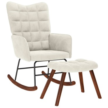 vidaXL Κουνιστή Πολυθρόνα με Σκαμπό σε Κρεμ Βελούδο 61x78x98 cm 1 τεμ.