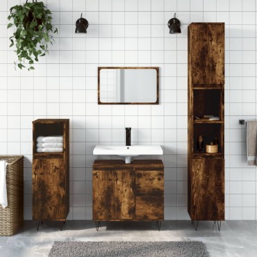 vidaXL Ντουλάπι Μπάνιου Καπνιστή Δρυς 30x30x190cm Επεξεργασμένο Ξύλο 1 τεμ.