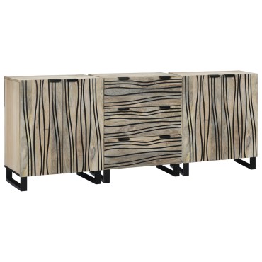 vidaXL Σετ Μπουφέδων 3 τεμ. Λευκό 180x33x75cm Στερεό ξύλο μάνγκο
