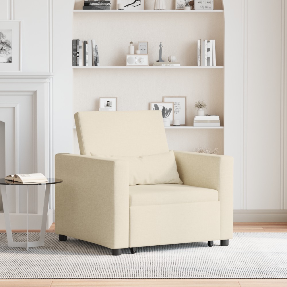 vidaXL Καναπές Κρεβάτι Μονό με τροχούς Κρεμ 90x165x87cm ύφασμα 1 τεμ.