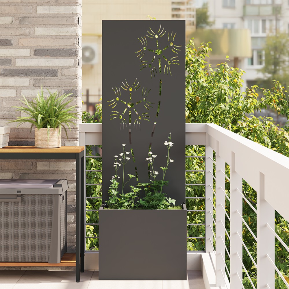 vidaXL Οθόνη Ιδιωτικότητας Κήπου Floral Μαύρο 50 x 32 x 150 εκ
