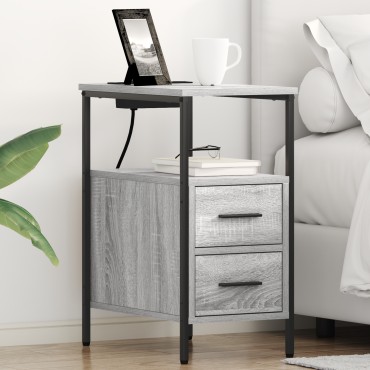 vidaXL Κομοδίνο Γκρίζο Σονομα 30x48x61cm Επεξεργασμένο Ξύλο 1 τεμ.