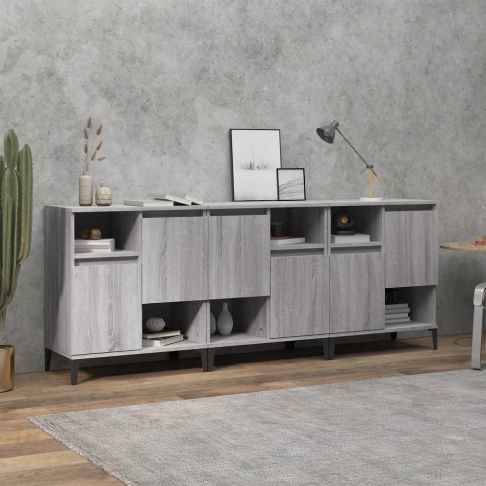 vidaXL Ντουλάπι 3 τεμ. Γκρι Sonoma 60x35x70cm από Επεξεργασμένο Ξύλο