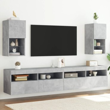 vidaXL Έπιπλα Τηλεόρασης με LED 2 τεμ. Γκρι Σκυροδέματος 30,5x30x60cm
