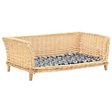 vidaXL Καλάθι Σκύλου με Μαξιλάρι 90x54x35 εκ. από Φυσικό Ξύλο Ιτιάς