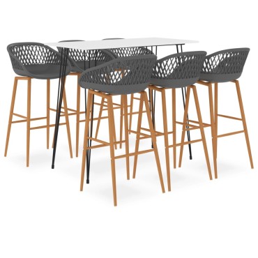 vidaXL Σετ Επίπλων Μπαρ 7 τεμ. Λευκό / Γκρι 120x60x105cm