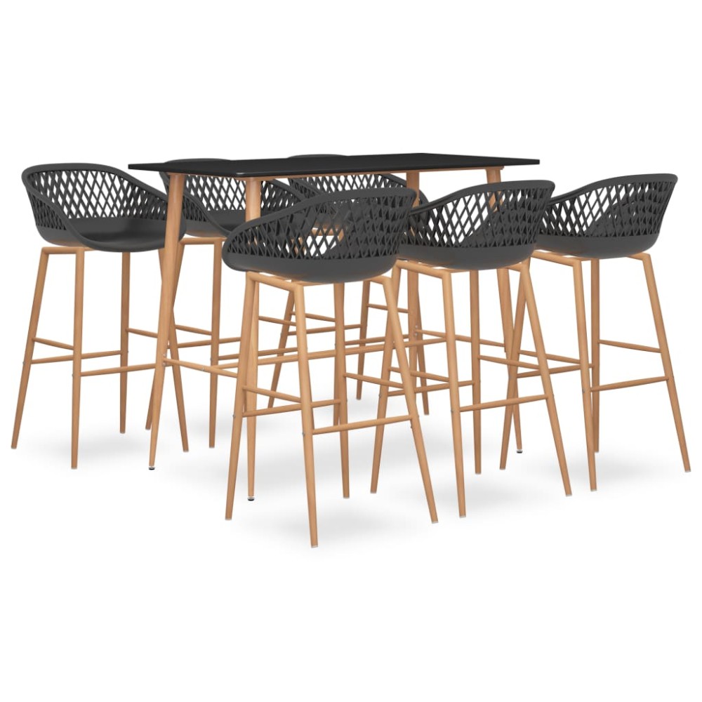 vidaXL Σετ Επίπλων Μπαρ 7 τεμ. Μαύρο / Γκρι 120x60x105cm