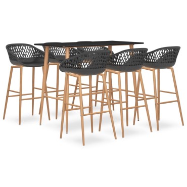 vidaXL Σετ Επίπλων Μπαρ 7 τεμ. Μαύρο / Γκρι 120x60x105cm