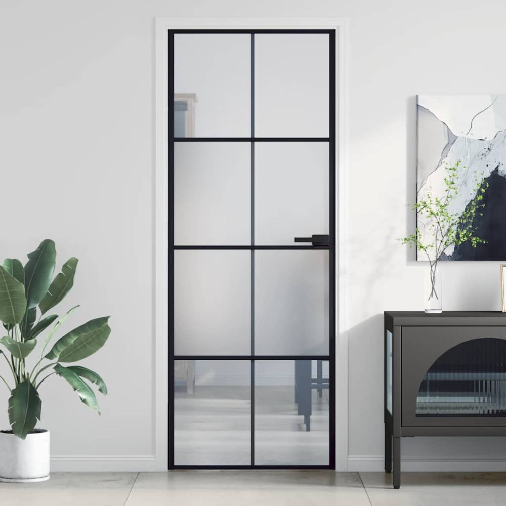 vidaXL Εσωτερική Πόρτα Μαύρη 76x201,5 εκ. Ψημένο Γυαλί και Αλουμίνιο