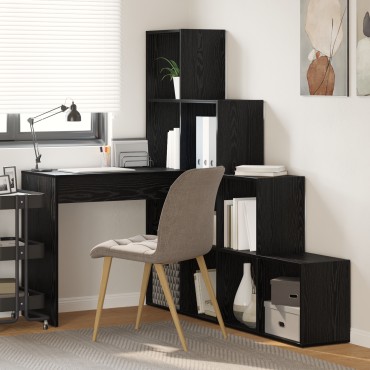 vidaXL Γωνιακό γραφείο με ράφι Μαύρη Οξυά 101,5x149,5x149,5cm 1 τεμ.