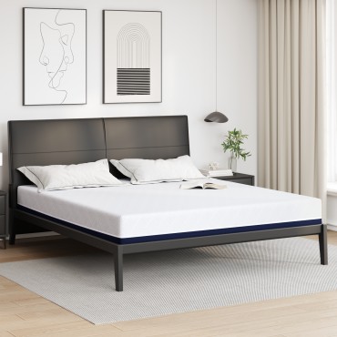 vidaXL Στρώμα Λευκό και Μπλε 200x200cm Ζακάρ ύφασμα 1 τεμ. - Διπλό