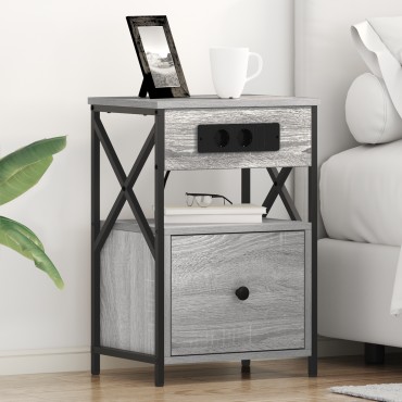 vidaXL Κομοδίνο Γκρίζο Σονομα 40x31x60cm Επεξεργασμένο Ξύλο 1 τεμ.