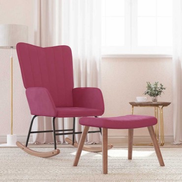 vidaXL Πολυθρόνα Κουνιστή Μπορντό Βελούδινη με Σκαμπό 61x78x98cm 1 τεμ.