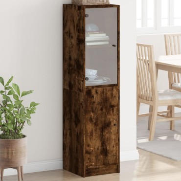 vidaXL Ντουλάπι Καπνιστή Δρυς 35x37x142cm με Γυάλινη Πόρτα 1 τεμ.
