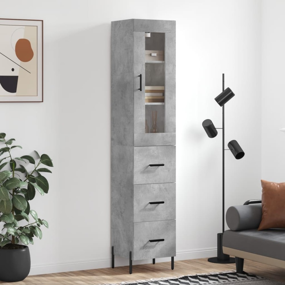 vidaXL Ντουλάπι Γκρι Σκυροδέματος 34,5x34x180cm Επεξεργασμένο Ξύλο 1 τεμ.