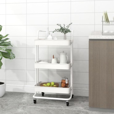 vidaXL Τρόλεϊ Κουζίνας 3 Επιπέδων Λευκό 42x35x85cm Σίδερο/ABS 1 τεμ.