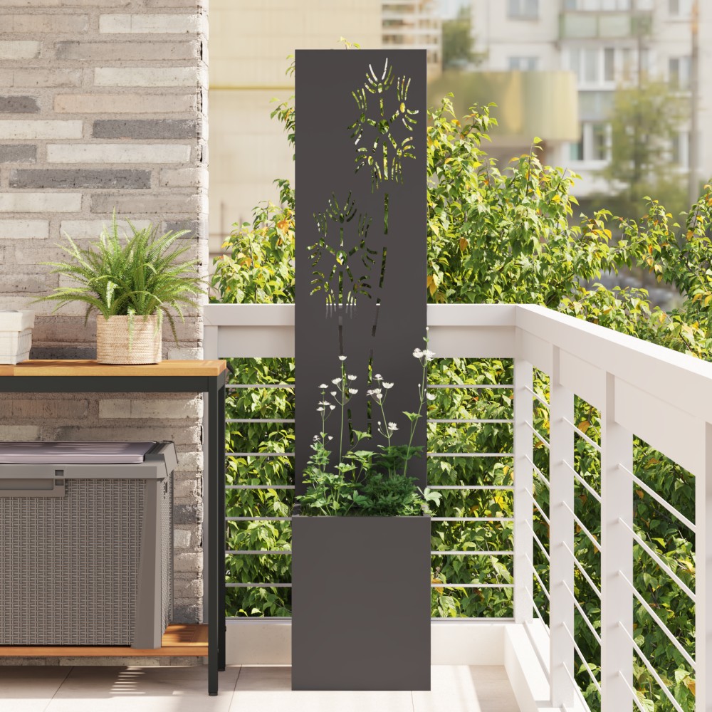 vidaXL Οθόνη Ιδιωτικότητας Κήπου Floral Μαύρο 32 x 32 x 150 εκ