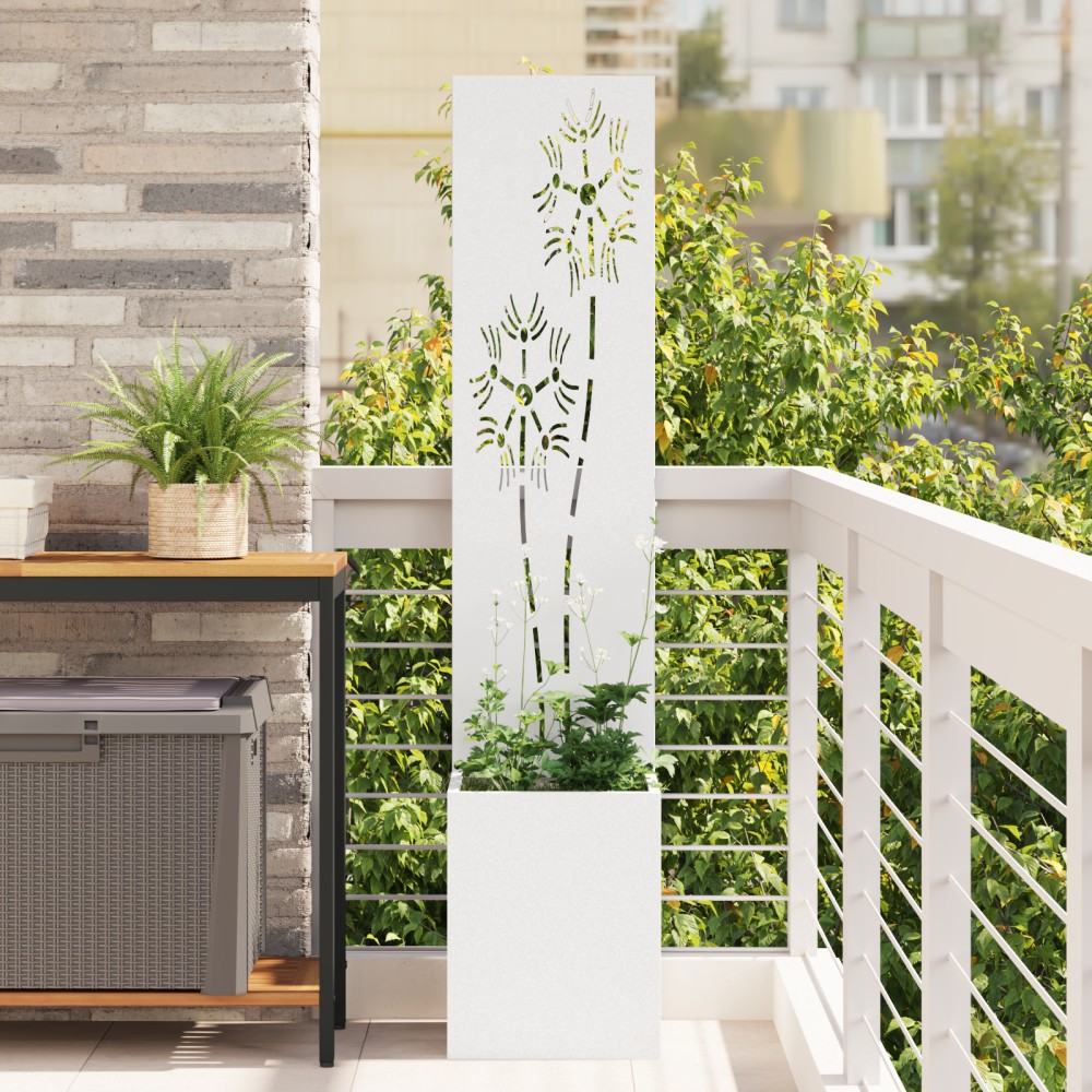vidaXL Οθόνη Ιδιωτικότητας Κήπου Floral Λευκό 32 x 32 x 150 εκ