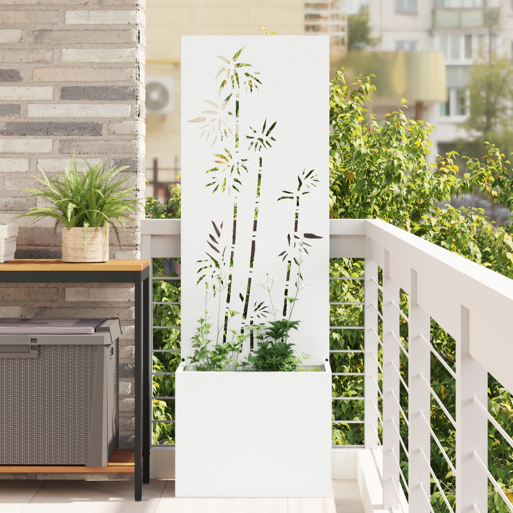 vidaXL Οθόνη Ιδιωτικότητας Κήπου Floral Λευκό 50 x 32 x 150 εκ