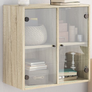 vidaXL Ντουλάπι Τοίχου Sonoma Δρυς 68x37x68,5cm με Γυάλινες Πόρτες 1 τεμ.