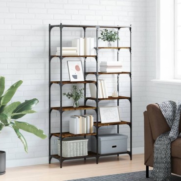 vidaXL Βιβλιοθήκη Καπνιστή Δρυς 100x32x170cm Επεξεργ. Ξύλο / Σίδηρος 1 τεμ.