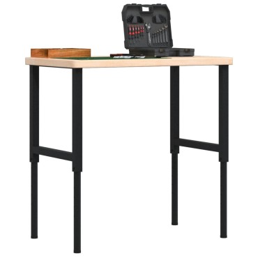 vidaXL Πάγκος Εργασίας Ορθογώνιος 100x60x(73-99,5) εκ Μασίφ Ξύλο Δρυός