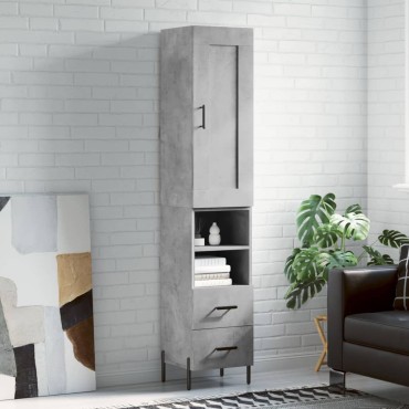 vidaXL Ντουλάπι Γκρι Σκυροδέματος 34,5x34x180cm Επεξεργασμένο Ξύλο 1 τεμ.