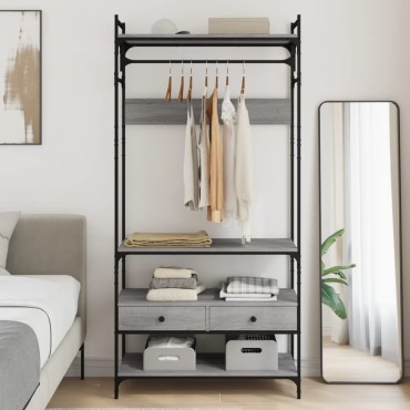vidaXL Ντουλάπα με Συρτάρια Γκρι Sonoma 89x39x184,5cm Επεξεργ. Ξύλο 1 τεμ.