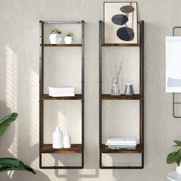 vidaXL Ραφιέρα Τοίχου με 3 Ράφια Καπνιστή Δρυς 30x25x100cm 1 τεμ.