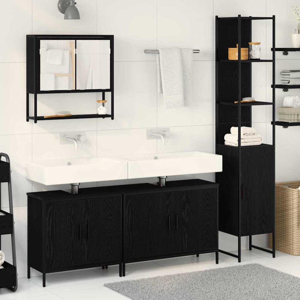 vidaXL Σετ Επίπλων Μπάνιου 4 τεμ. Μαύρο 33x33x185,5 εκ