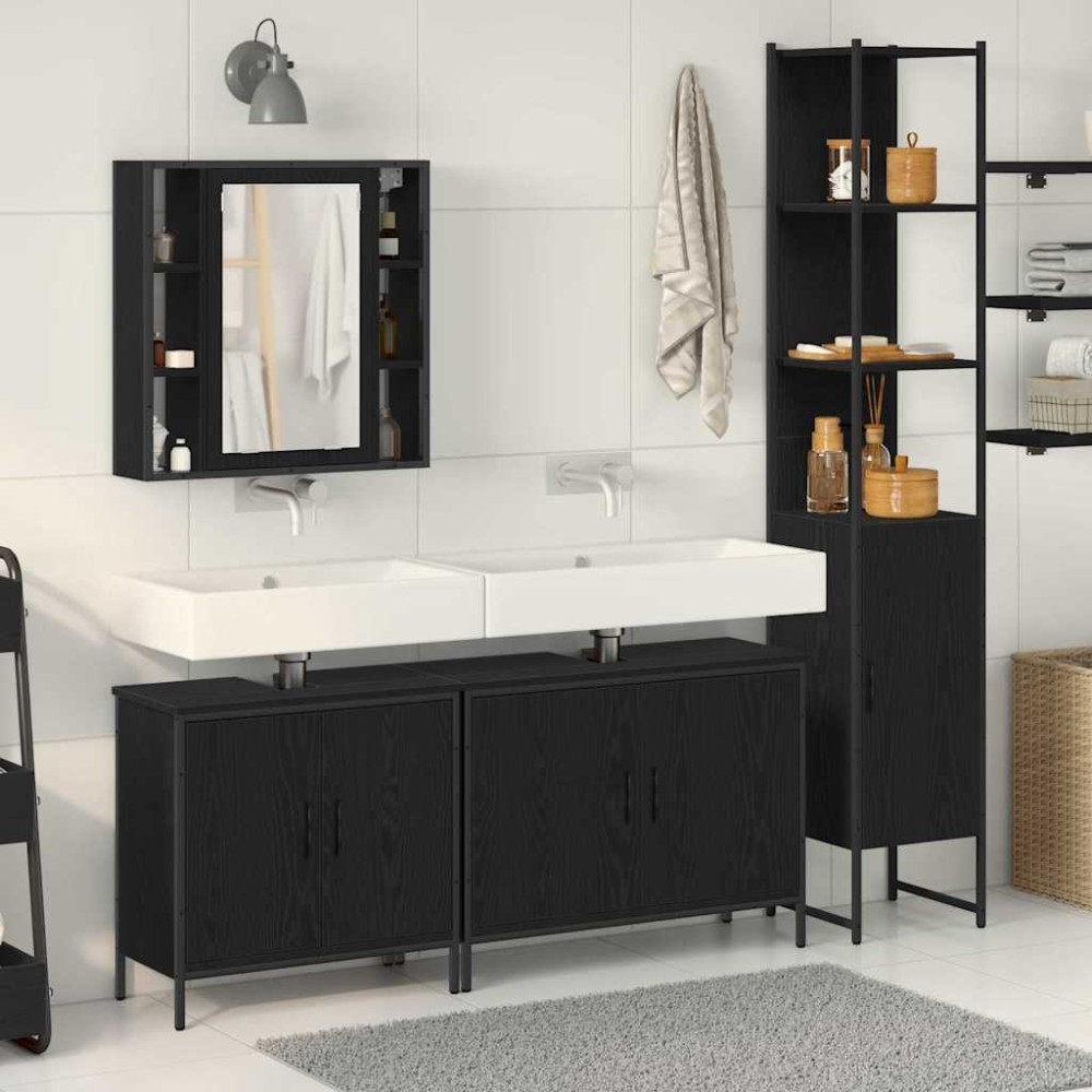 vidaXL Σετ Επίπλων Μπάνιου 4 τεμ. Μαύρο 33x33x185,5 εκ