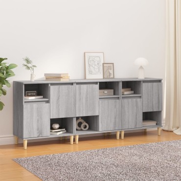 vidaXL Ντουλάπι 3 τεμ. Γκρι Sonoma 60x35x70cm από Επεξεργασμένο Ξύλο