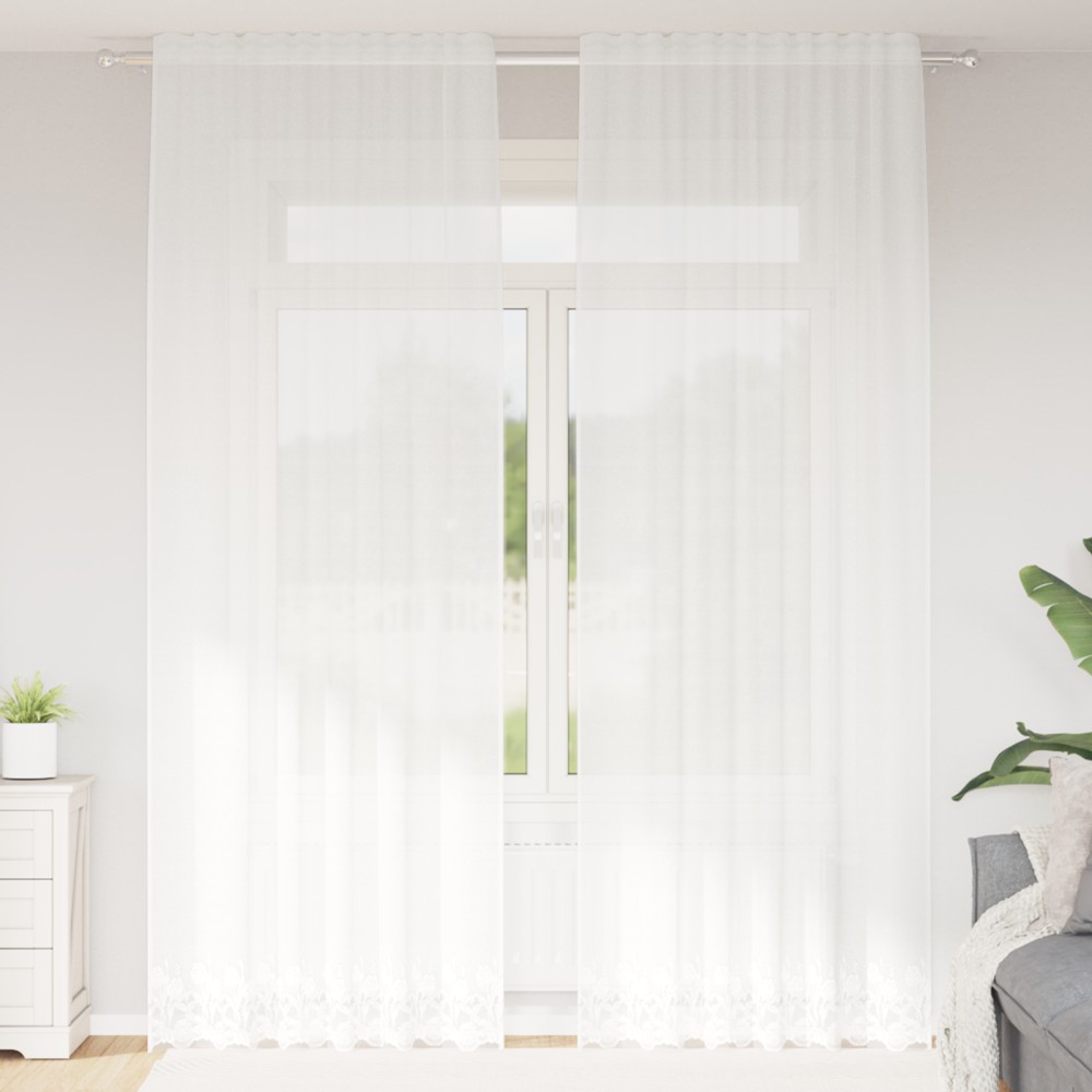 vidaXL Κουρτίνα Δαντέλας με κουρτίνες Λευκό 300x150cm Πολυεστέρας
