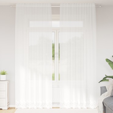vidaXL Κουρτίνα Δαντέλας με κουρτίνες Λευκό 300x150cm Πολυεστέρας