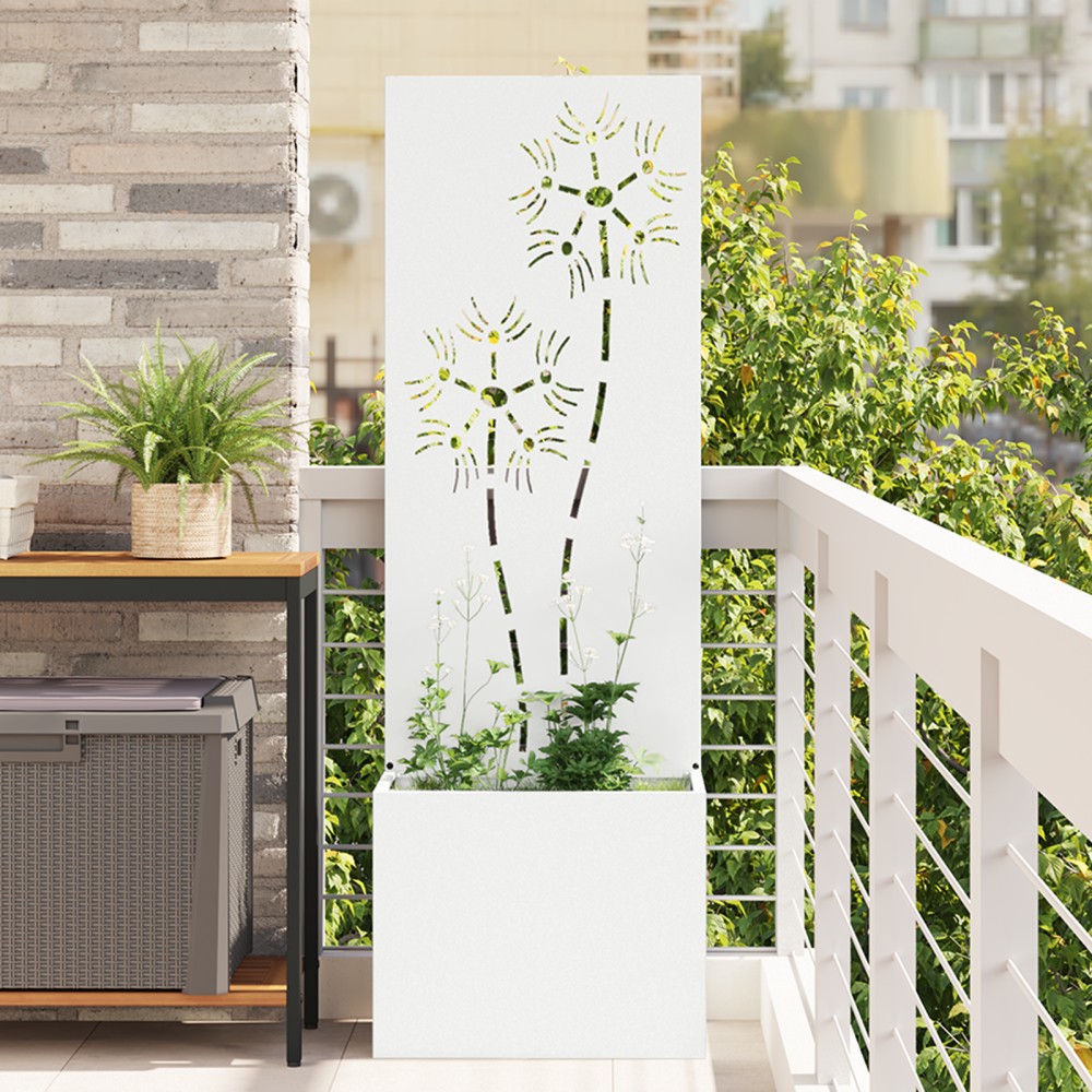 vidaXL Οθόνη Ιδιωτικότητας Κήπου Floral Λευκό 50 x 32 x 150 εκ
