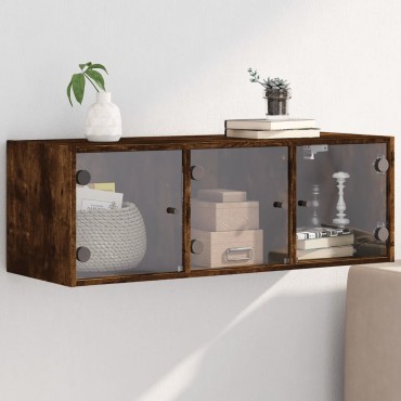 vidaXL Ντουλάπι Τοίχου Καπνιστή Δρυς 102x37x35cm Γυάλινες Πόρτες 1 τεμ.