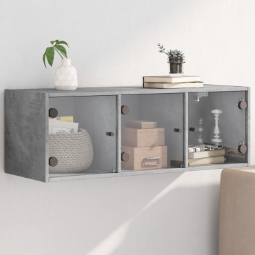 vidaXL Ντουλάπι Τοίχου Γκρι Σκυροδ. 102x37x35cm με Γυάλινες Πόρτες 1 τεμ.