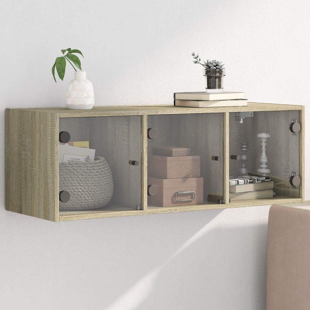 vidaXL Ντουλάπι Τοίχου Sonoma Δρυς 102x37x35cm με Γυάλινες Πόρτες 1 τεμ.