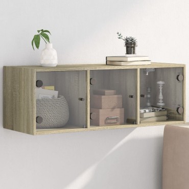 vidaXL Ντουλάπι Τοίχου Sonoma Δρυς 102x37x35cm με Γυάλινες Πόρτες 1 τεμ.