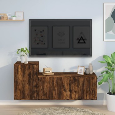 vidaXL Σετ Επίπλων Τηλεόρασης 2 τεμ. Καπνιστή δρυς Επεξ. Ξύλο 100x34,5x40cm