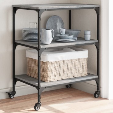 vidaXL Τρόλεϊ Κουζίνας Sonoma Γκρι 60x41x76cm από Επεξεργασμένο Ξύλο 1 τεμ.