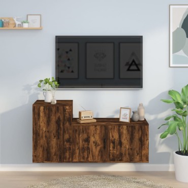 vidaXL Σετ Επίπλων Τηλεόρασης 2 τεμ. Καπνιστή δρυς Επεξ. Ξύλο 80x34,5x40cm