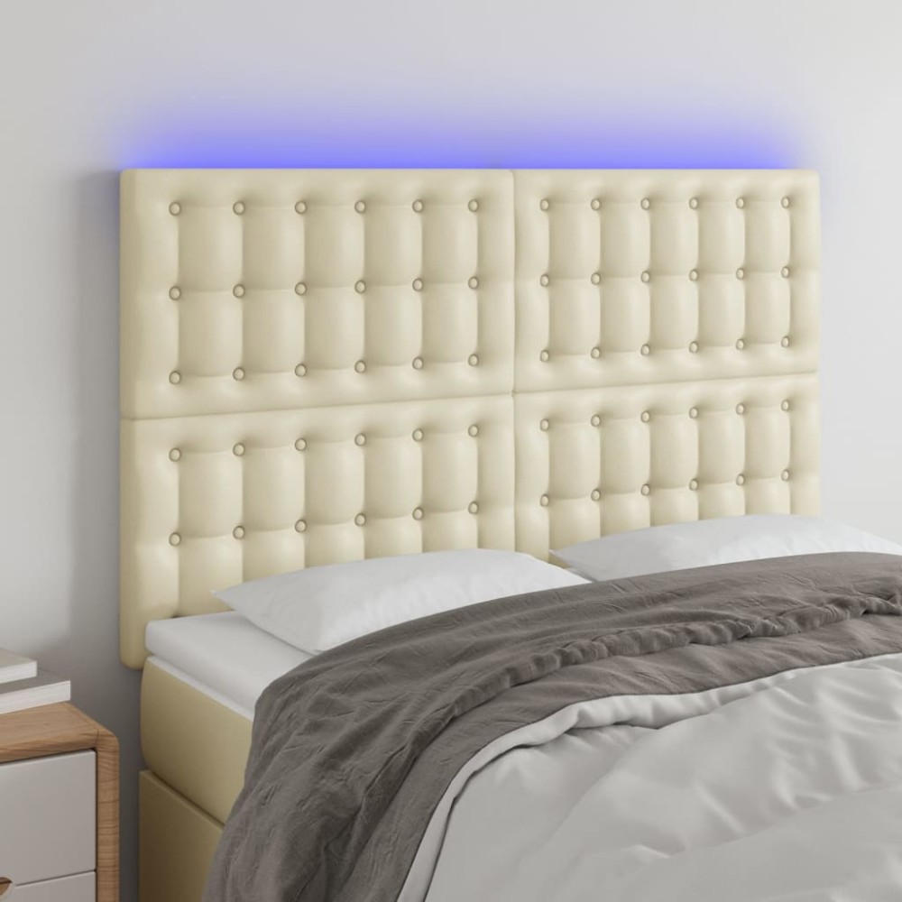 vidaXL Κεφαλάρι Κρεβατιού LED Κρεμ 144x5x118/128cm Συνθετ. Δέρμα 1 τεμ.