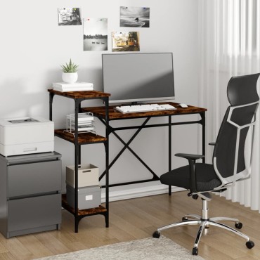 vidaXL Γραφείο με Ράφια Καπνιστή Δρυς 105x50x90cm Επεξ. Ξύλο/Σίδηρος 1 τεμ.