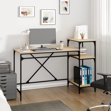 vidaXL Γραφείο με Ράφια Sonoma Δρυς 135x50x90cm Επεξ. Ξύλο/Σίδηρος 1 τεμ.