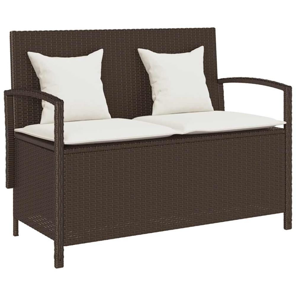 vidaXL Πάγκος αποθήκευσης κήπου με μαξιλάρι Brown Poly Rattan 111x56x87 cm vidaXL Πάγκος αποθήκευσης κήπου με μαξιλάρι Brown Poly Rattan 111x56x87 cm